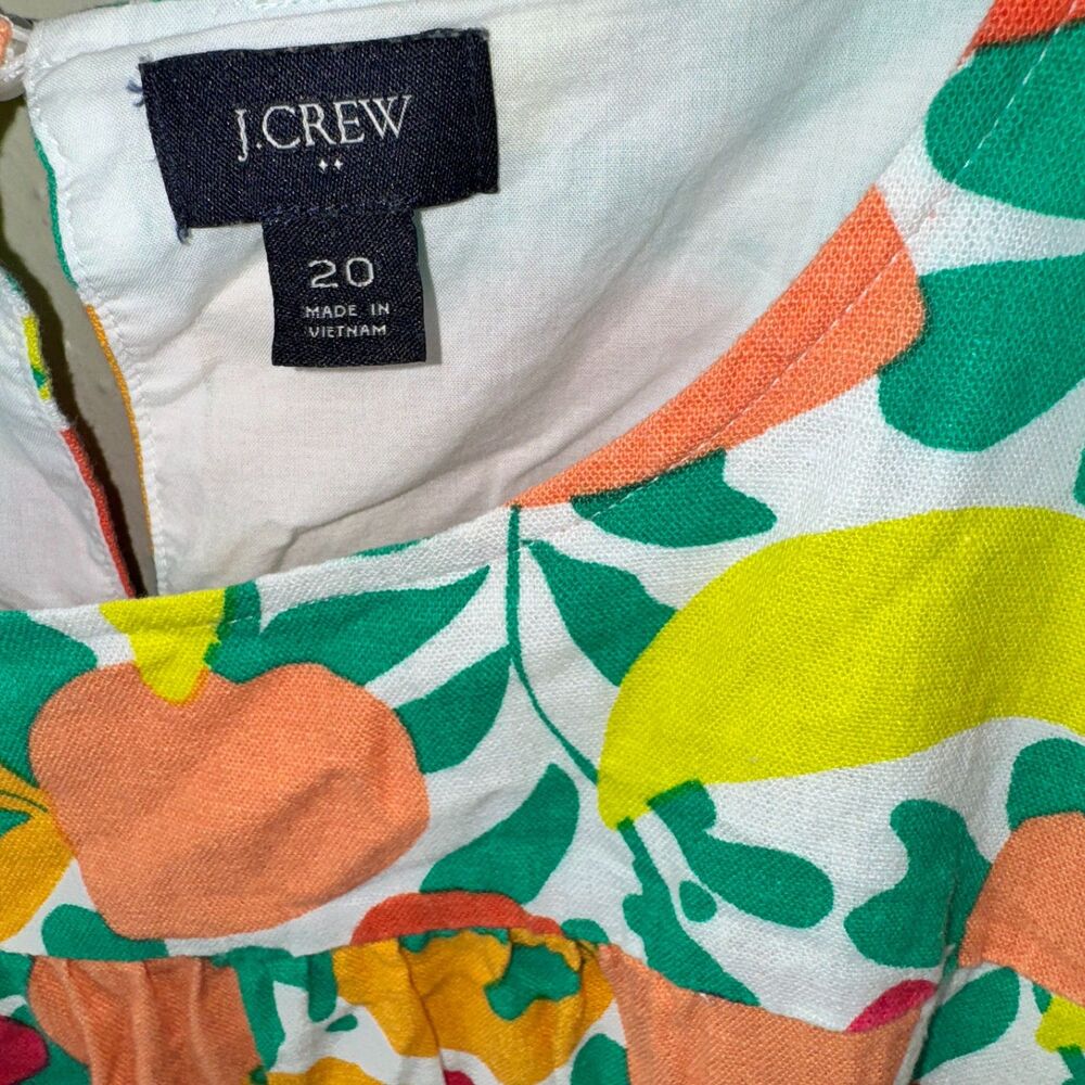 J. Crew Factory Linen Blend Printed Tiered Dress Bright Guava Kiwi 20 Pockets - Picture 5 of 5